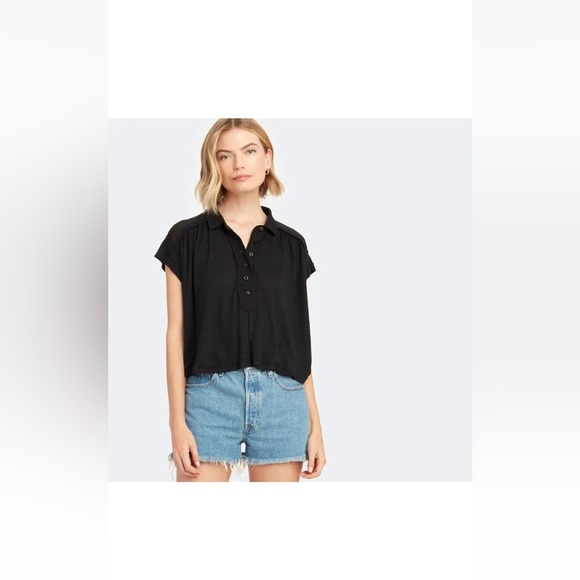 Free people black flowy collar button top size small - Picture 6 of 8